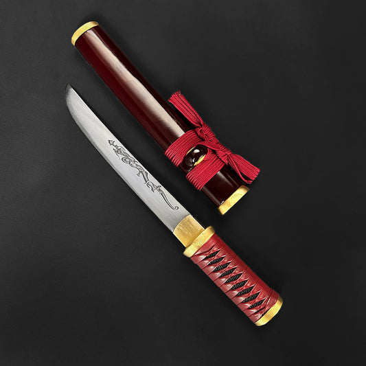 Asuka Hand-Forged Burgundy Wood Scabbard Tanto