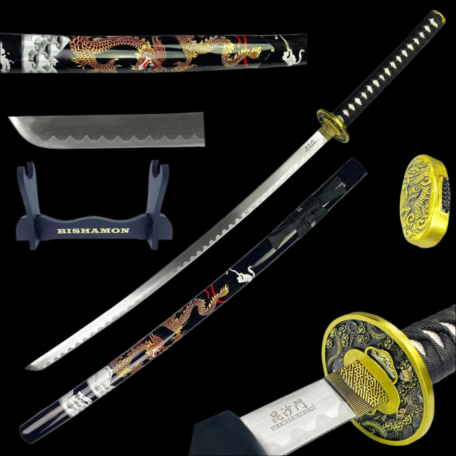 Bishamon Dragon Samurai Sword | Handcrafted Samurai Blade with Stand