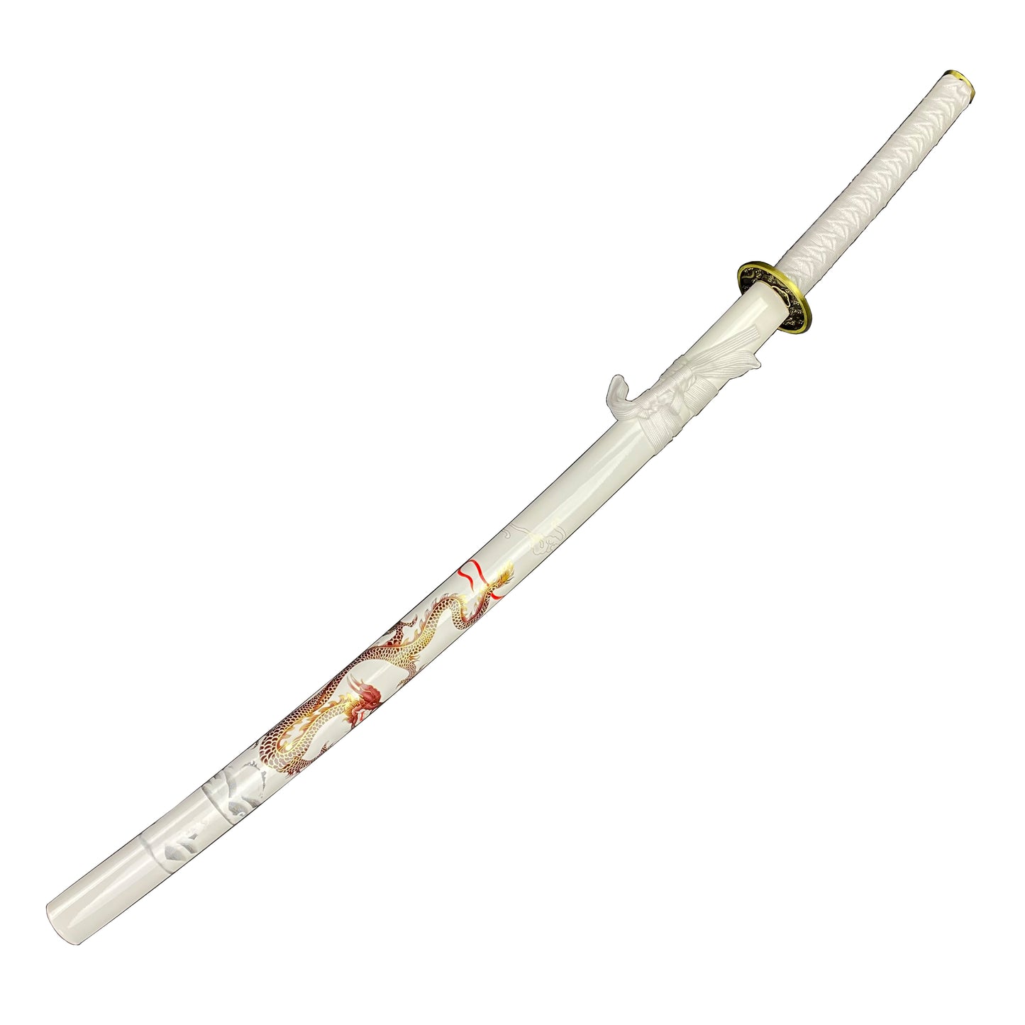 Bishamon Samurai Sword White Dragon Scabbard W/ Stand