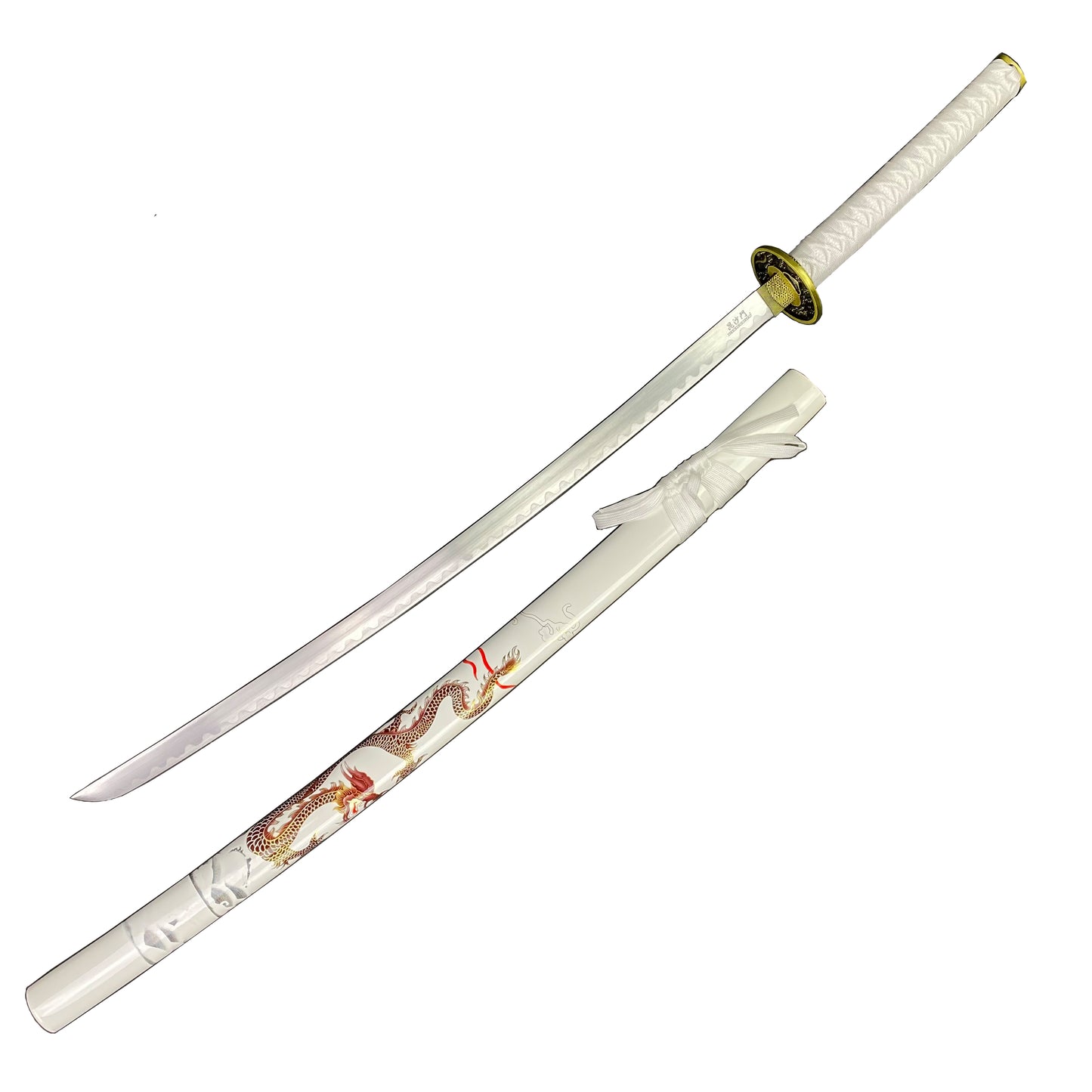 Bishamon Samurai Sword White Dragon Scabbard W/ Stand