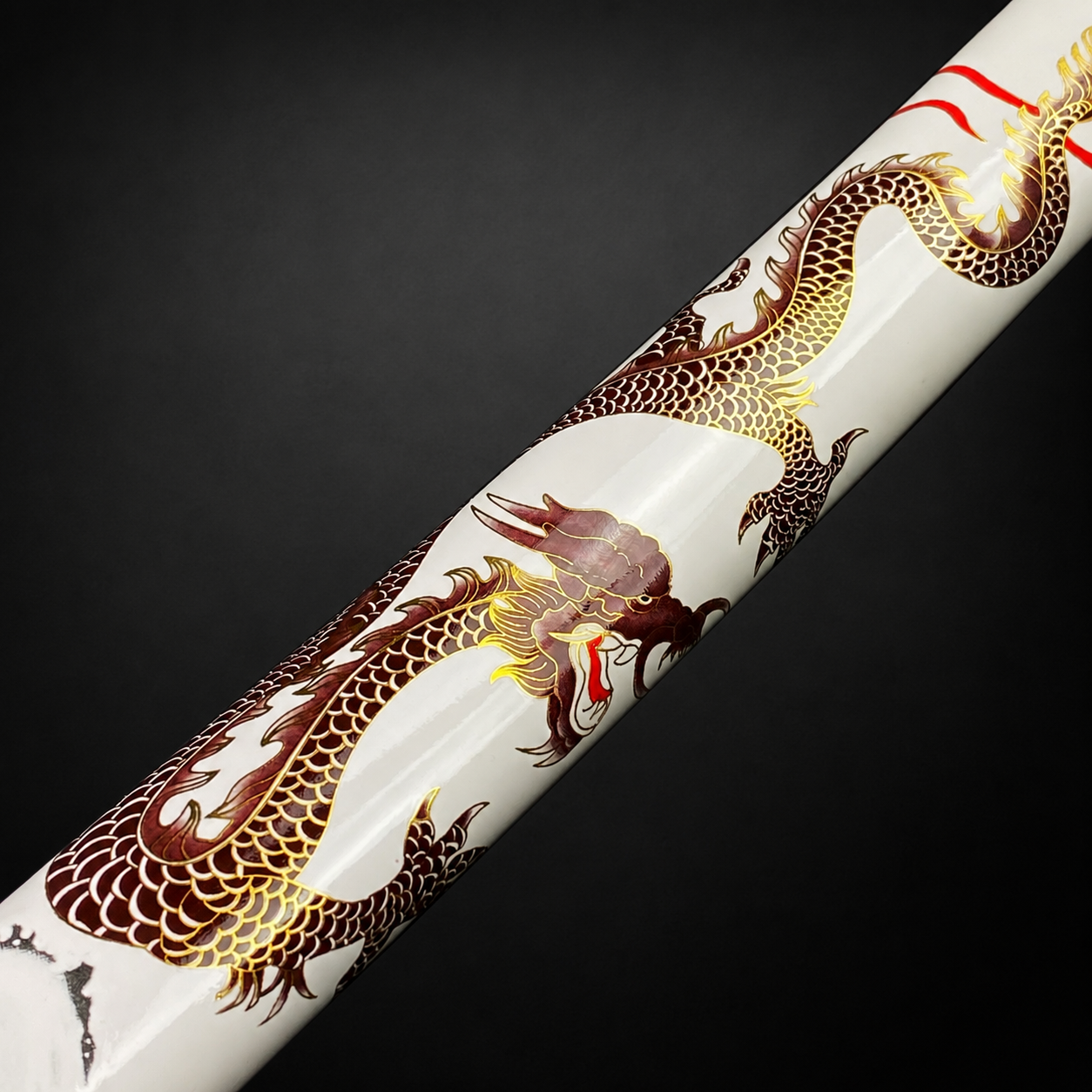 Bishamon Samurai Sword White Dragon Scabbard W/ Stand