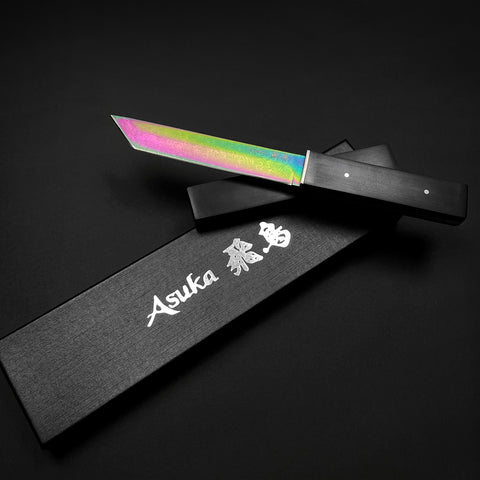 Tanto Knife for Sale: Asuka Rainbow Damascus Tanto Knife  - Musashi Swords