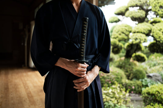 A man holding a samurai sword