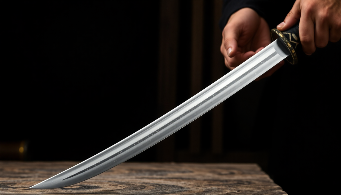 An artisan hand forging a traditional samurai katana