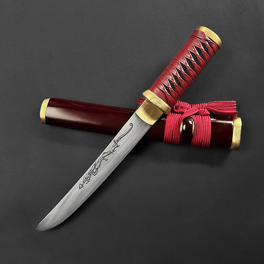 Asuka Hand-Forged Burgundy Wood Scabbard Tanto