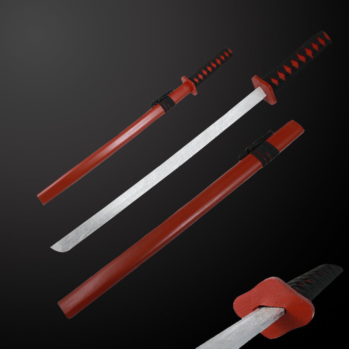 Red Wooden Samurai Sword with Scabbard