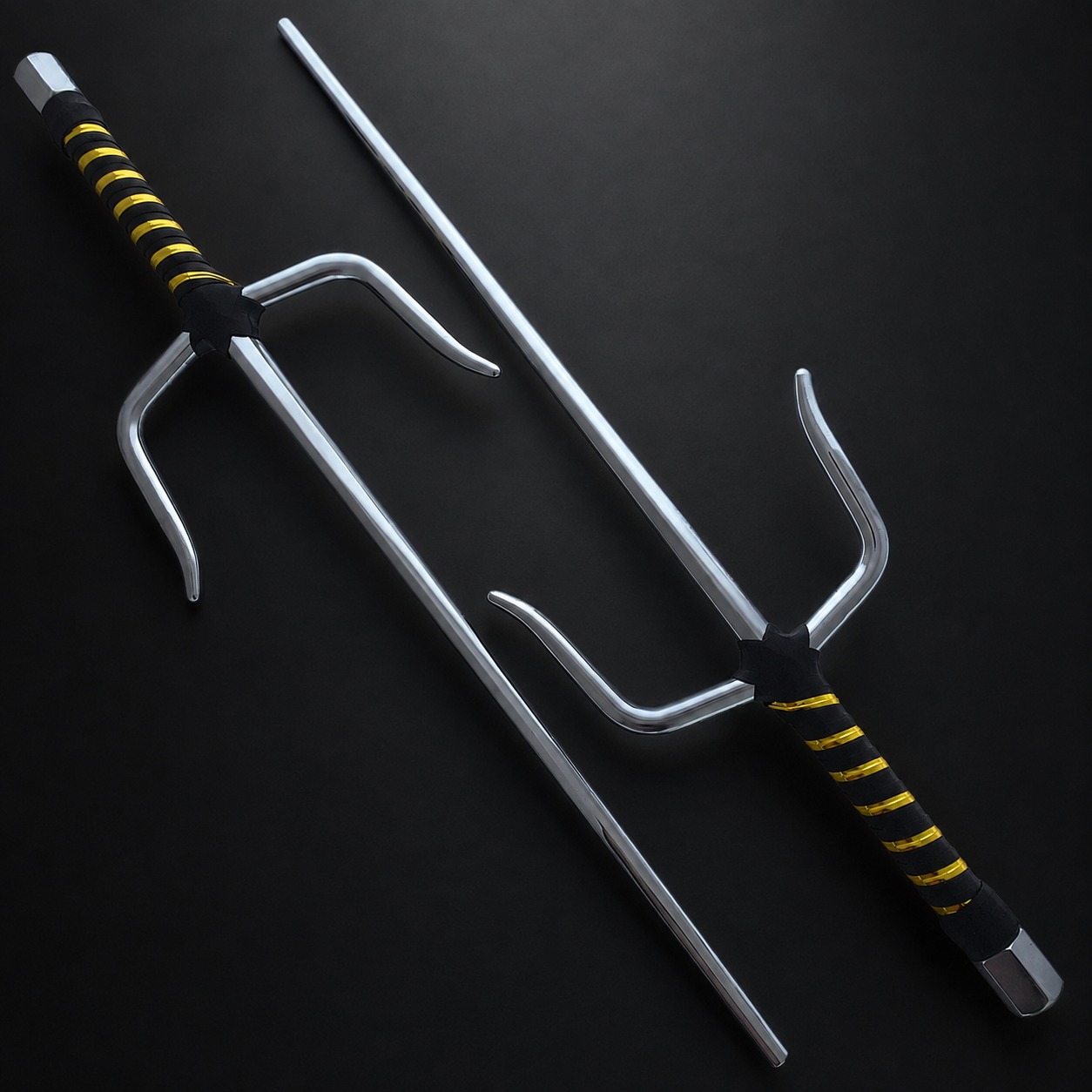 21" Chrome Sai with Black & Gold Plastic Wrapped Handle