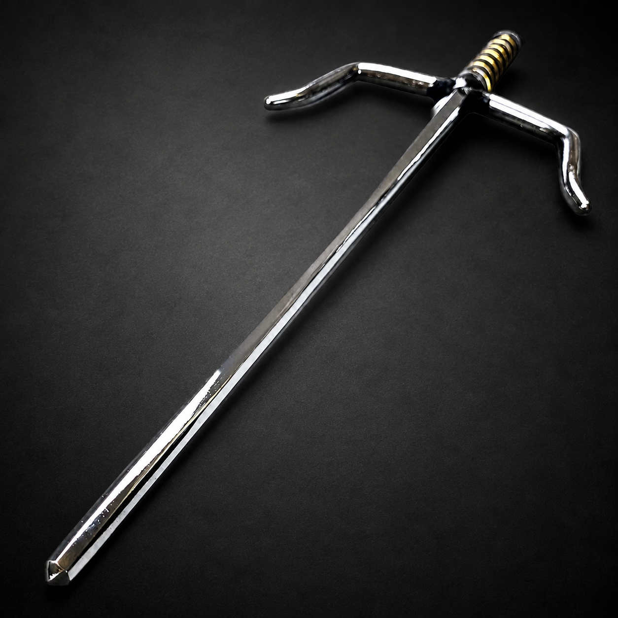 21" Chrome Sai with Black & Gold Plastic Wrapped Handle