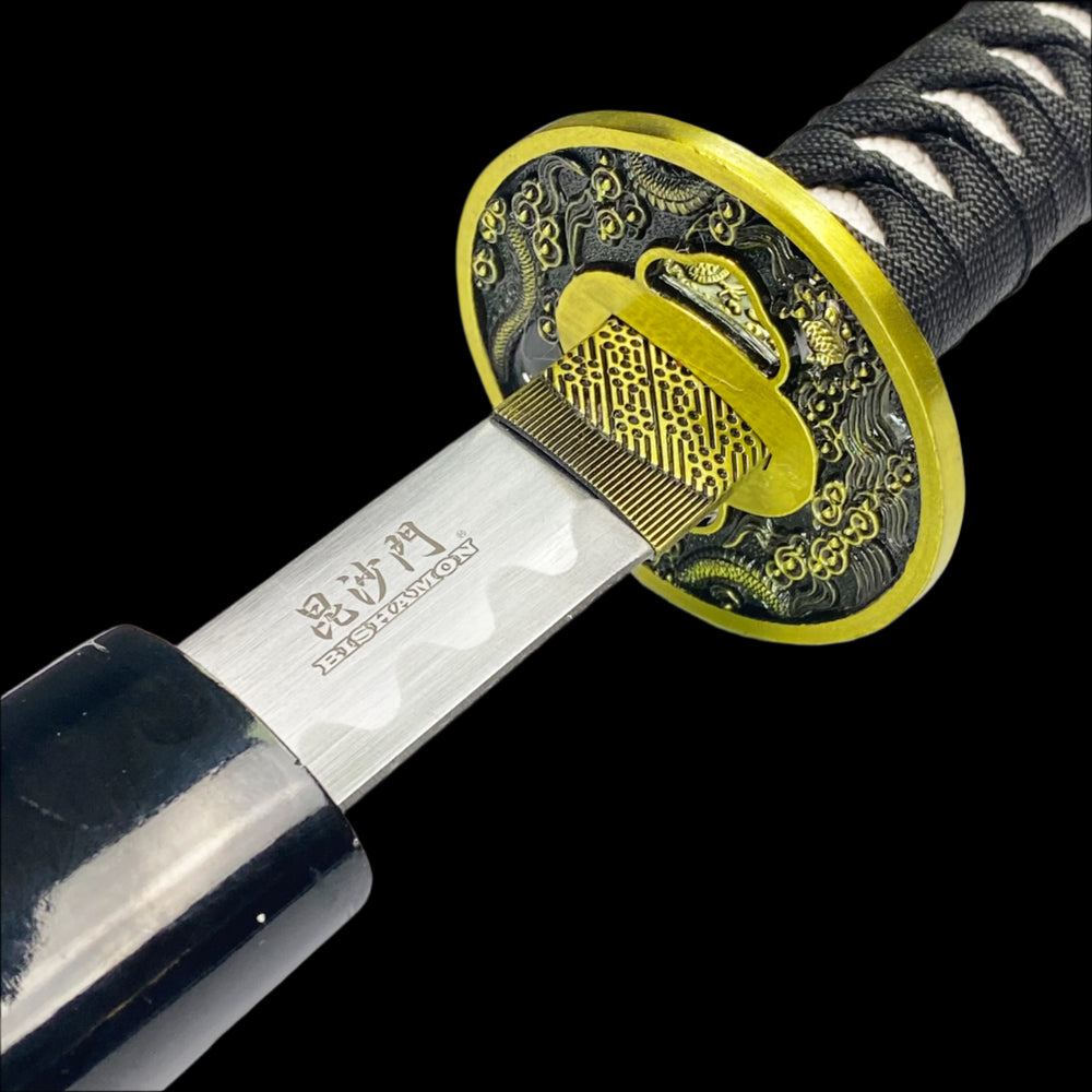 Bishamon Samurai Sword Black Dragon Scabbard W/ Stand