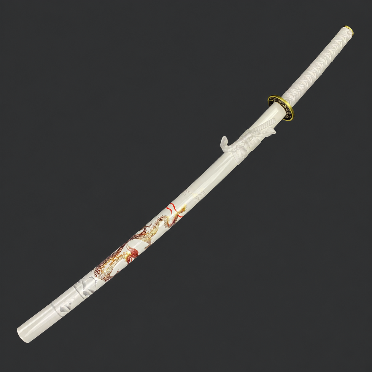 Bishamon Samurai Sword White Dragon Scabbard W/ Stand