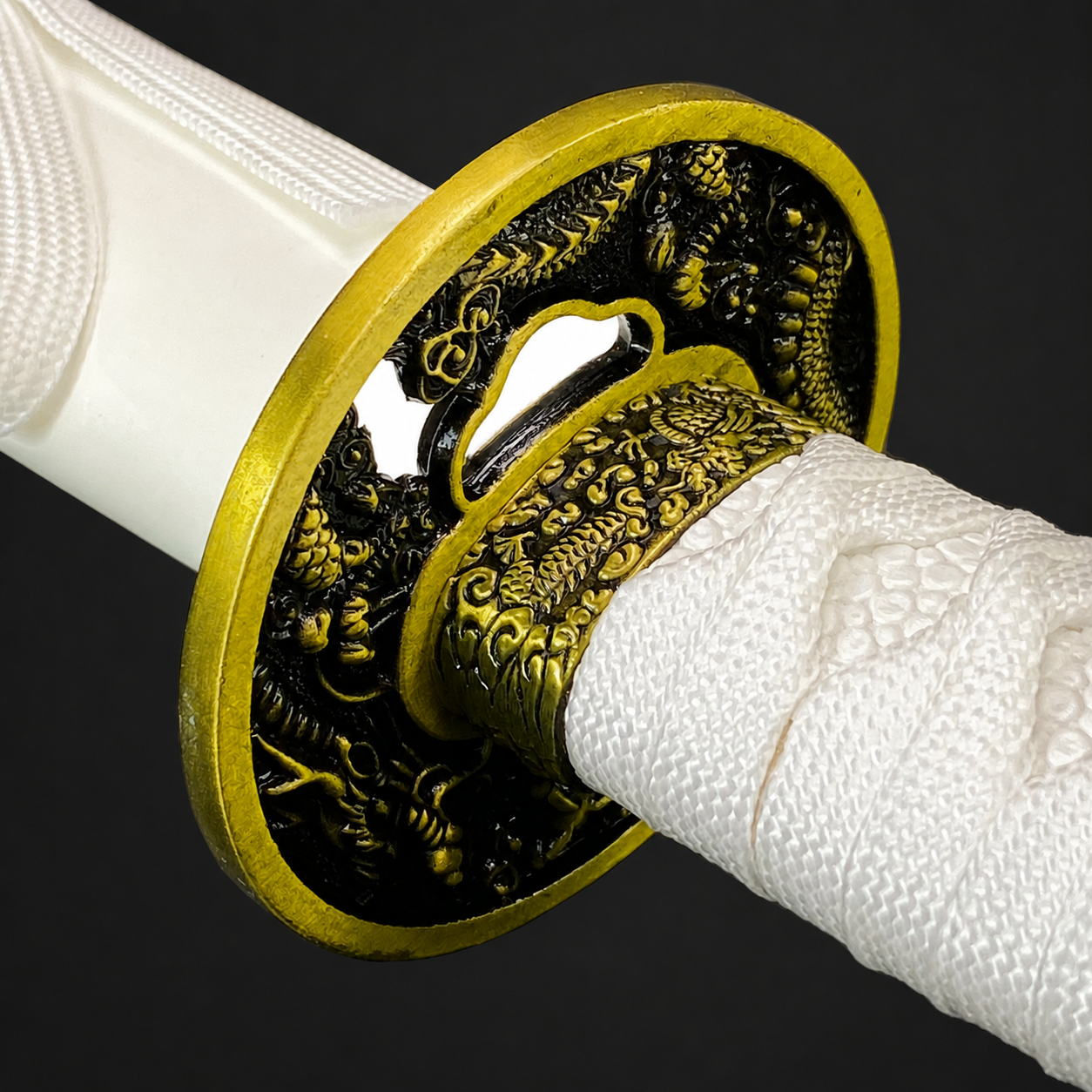 Bishamon Samurai Sword White Dragon Scabbard W/ Stand