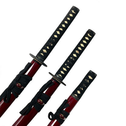 Musha Burgundy 3 PCS Samurai Sword Set w/ Stand