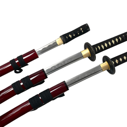 Musha Burgundy 3 PCS Samurai Sword Set w/ Stand