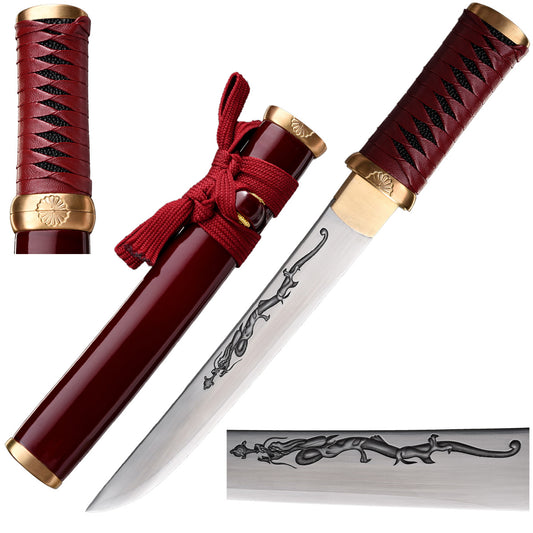 Asuka Hand-Forged Burgundy Wood Scabbard Tanto