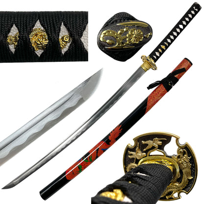 Musha Red Dragon on Scabbard Samurai Sword