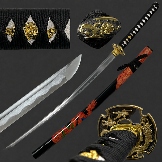 Musha Red Dragon on Scabbard Samurai Sword