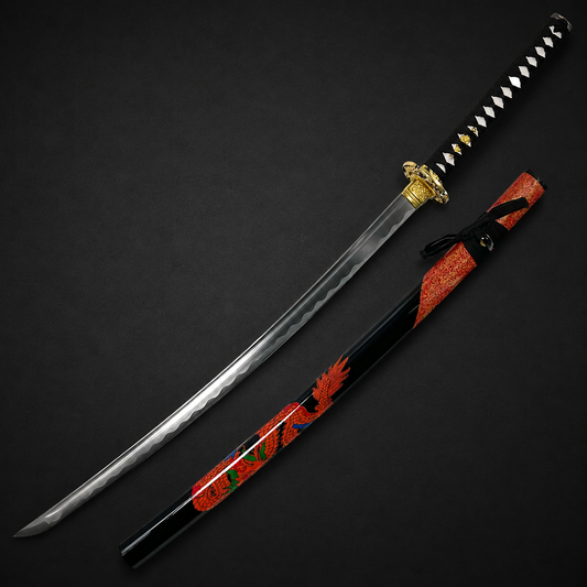 Musha Red Dragon on Scabbard Samurai Sword