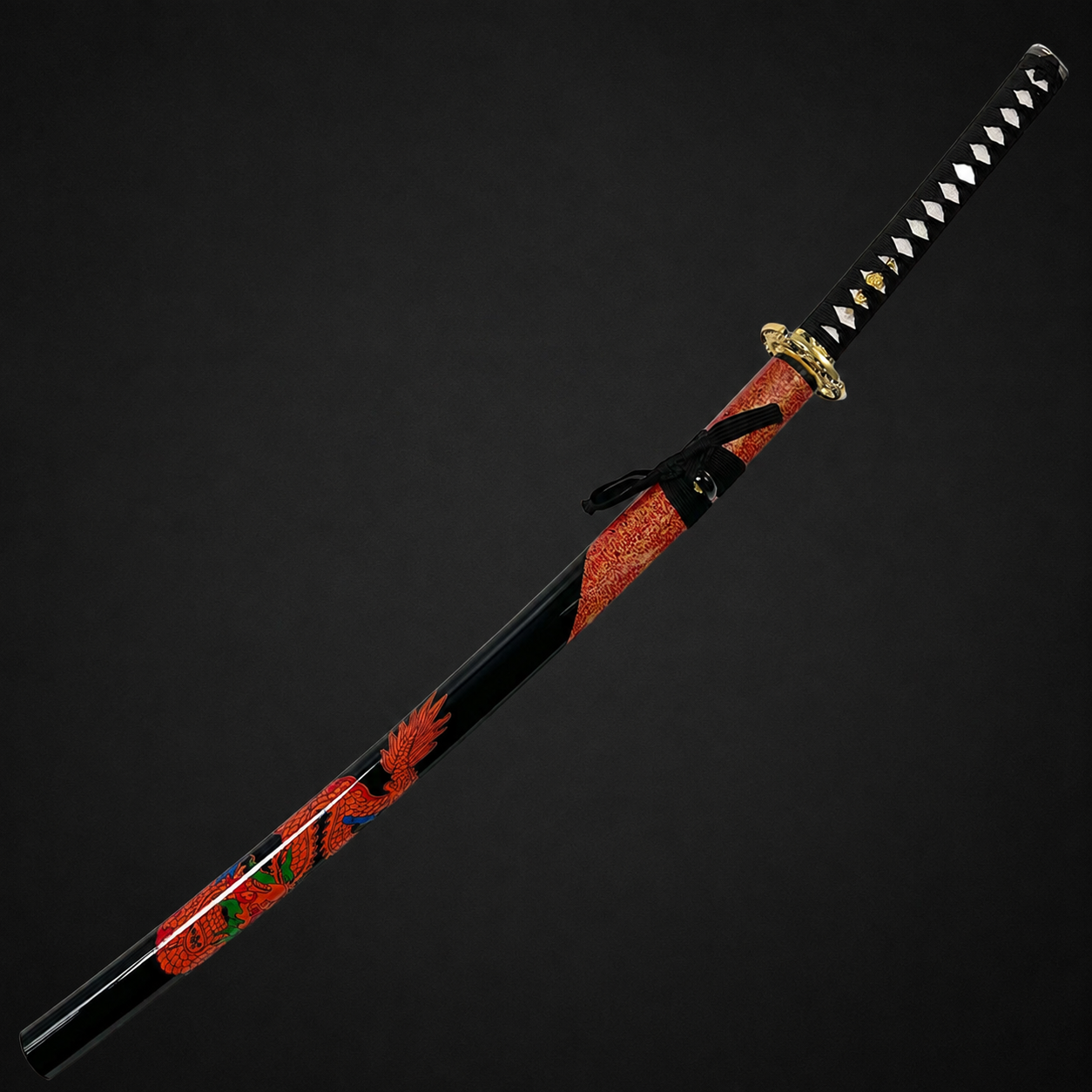 Musha Red Dragon on Scabbard Samurai Sword