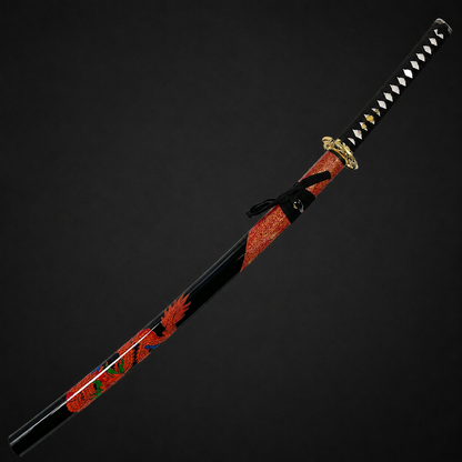 Musha Red Dragon on Scabbard Samurai Sword