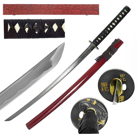 Musha Burgundy Hand-Forged Samurai Sword with Gift Box
