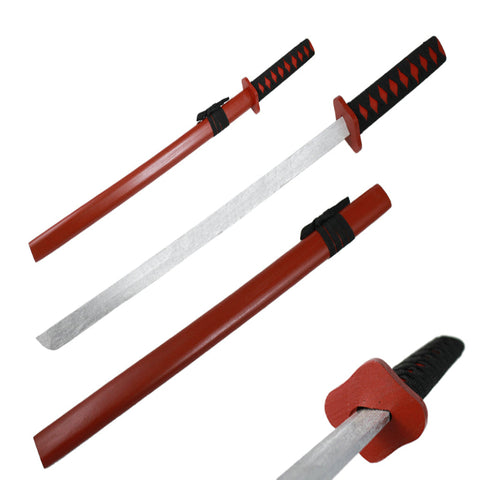 Red Wooden Samurai Sword with Scabbard