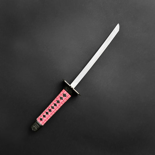 Musashi Swords Mini Katana Mini Samurai Sword Letter Opener with red patterned handle and silver blade