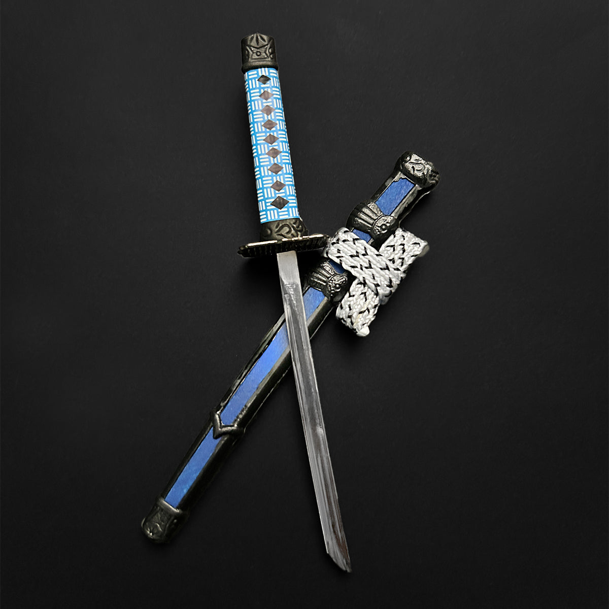 Musashi Swords Mini Katana Mini Samurai Sword Letter Opener with blue handle and sheath
