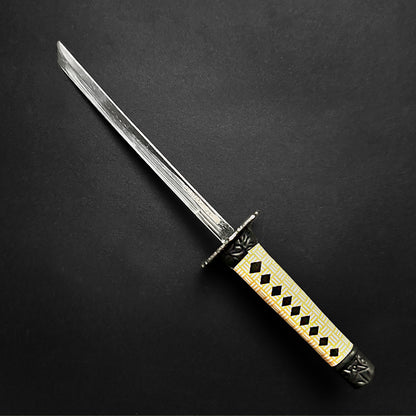 Musashi Swords Mini Katana Mini Samurai Sword Letter Opener with detailed handle on black background