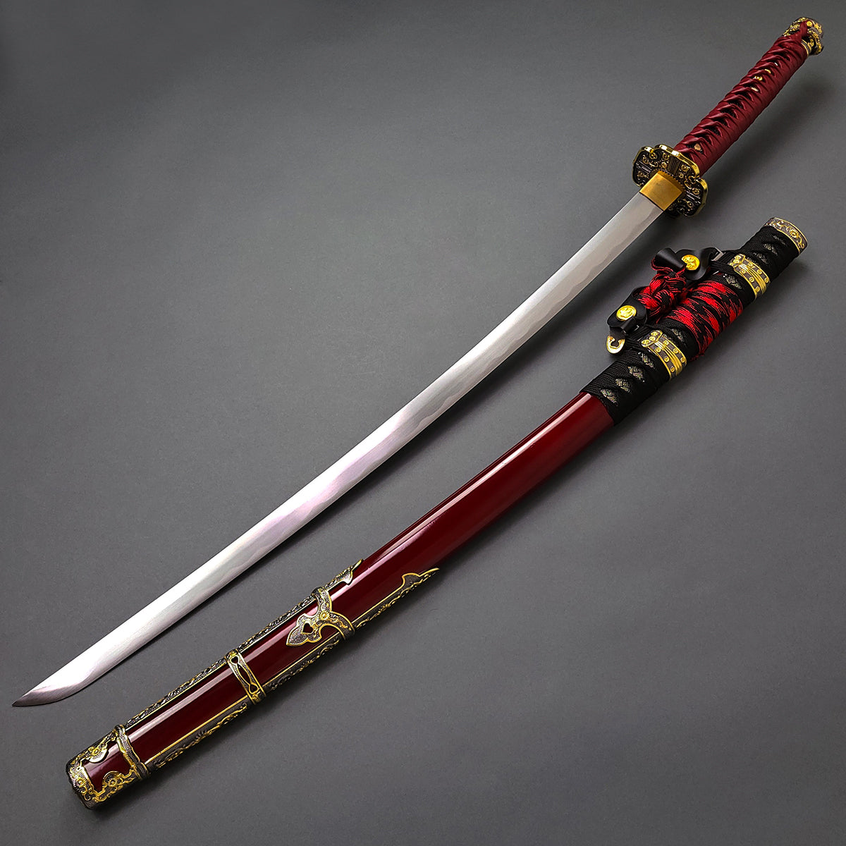 Musha Ceremonial Jintachi Katana (Burgundy) - Musashi Swords